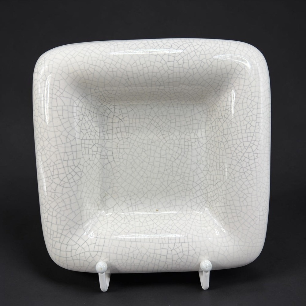 Haeger Pottery White Crackle Glaze Ceramic Square Dish Catchall Bowl Minimalist